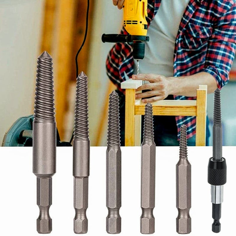 KEWAYO 6-Piece Damaged Screw and Broken Bolt Extractor Set - Quick Change Arbors  Fine Thread  Stud Remover Tool Kit - Image 5